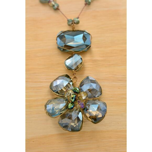 Vintage Crystal Collar Necklace Blue Faceted Wire Handcrafted Beaded Shiny Bin2C - Picture 2 of 12